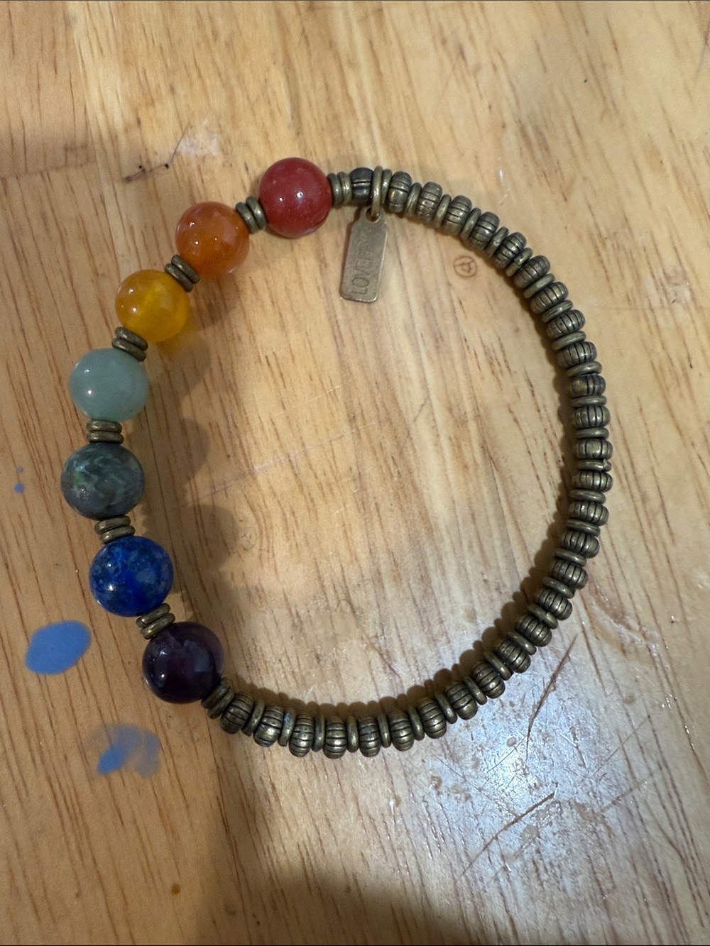 Multicolor Gemstone Stretch Bracelet with Brass Accents